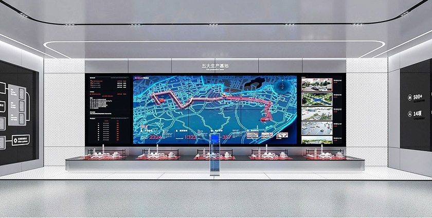 企業(yè)展廳中的數(shù)據(jù)可視化大屏 企業(yè)展廳中的數(shù)據(jù)可視化大屏