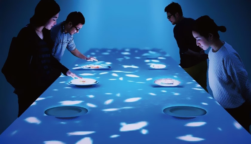 桌面互動投影 沉浸式餐廳中的桌面互動投影展示